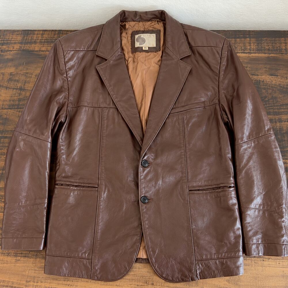 Vintage Silton Men’s Genuine Leather Blazer Brown Jacket Size 46